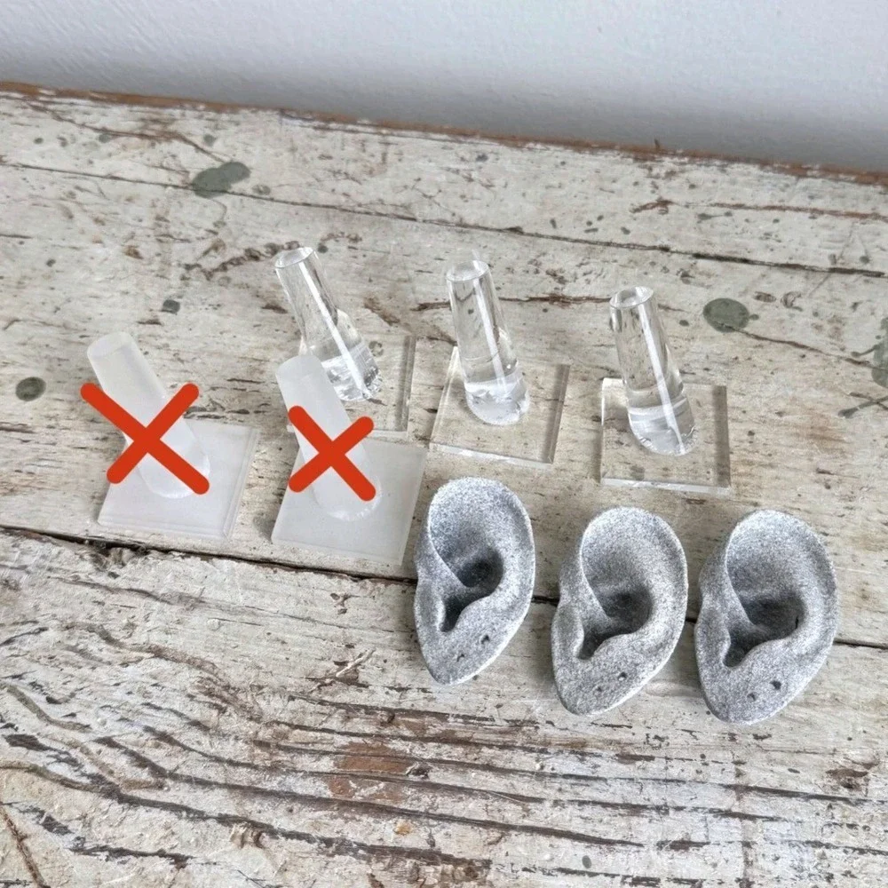 Stone Ear Forms & Acrylic Ring Cone Jewelry Display Set 6pc Clear